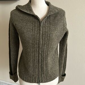 Caslon Wool Hooded Zip Up Cardigan Sweater, Size S